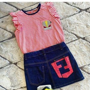 Brand new with tags fendi T-shirt with denim skirt . Authentic